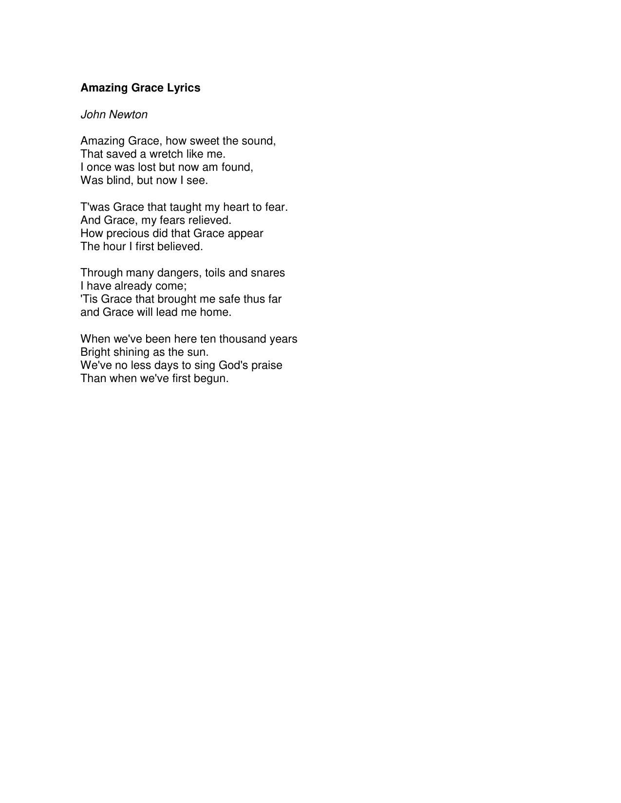 Amazing Grace Lyrics Original book cover