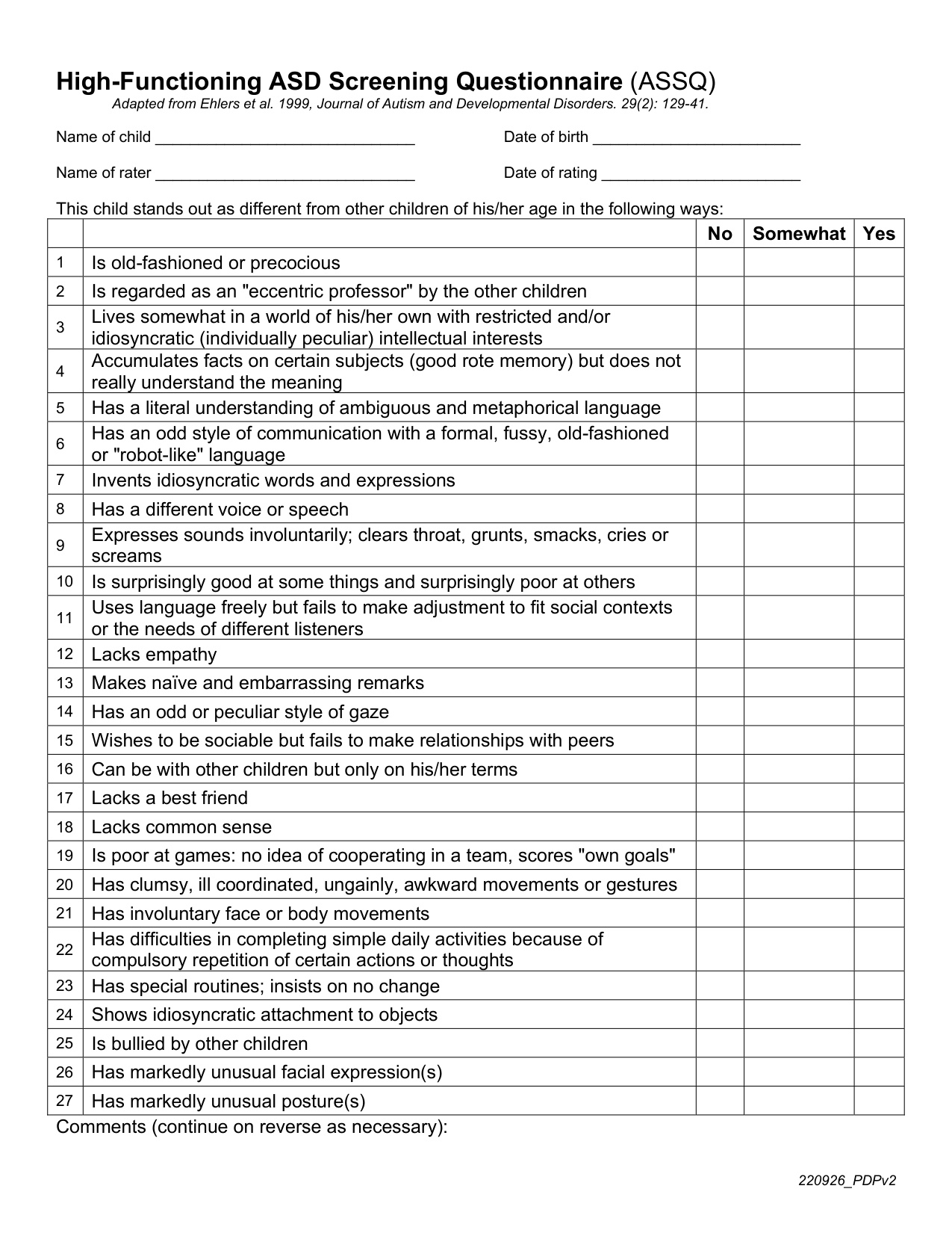 Autism Screening Questionnaire book cover