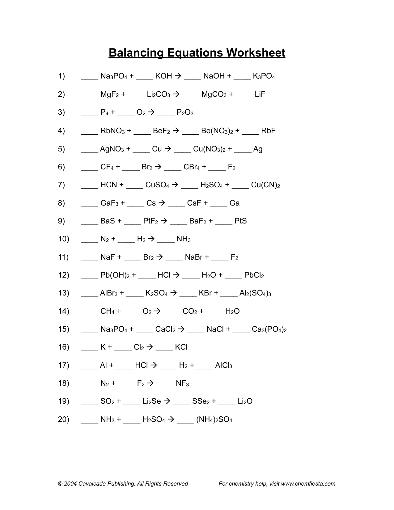 Balancing Equations Worksheet Answers book cover