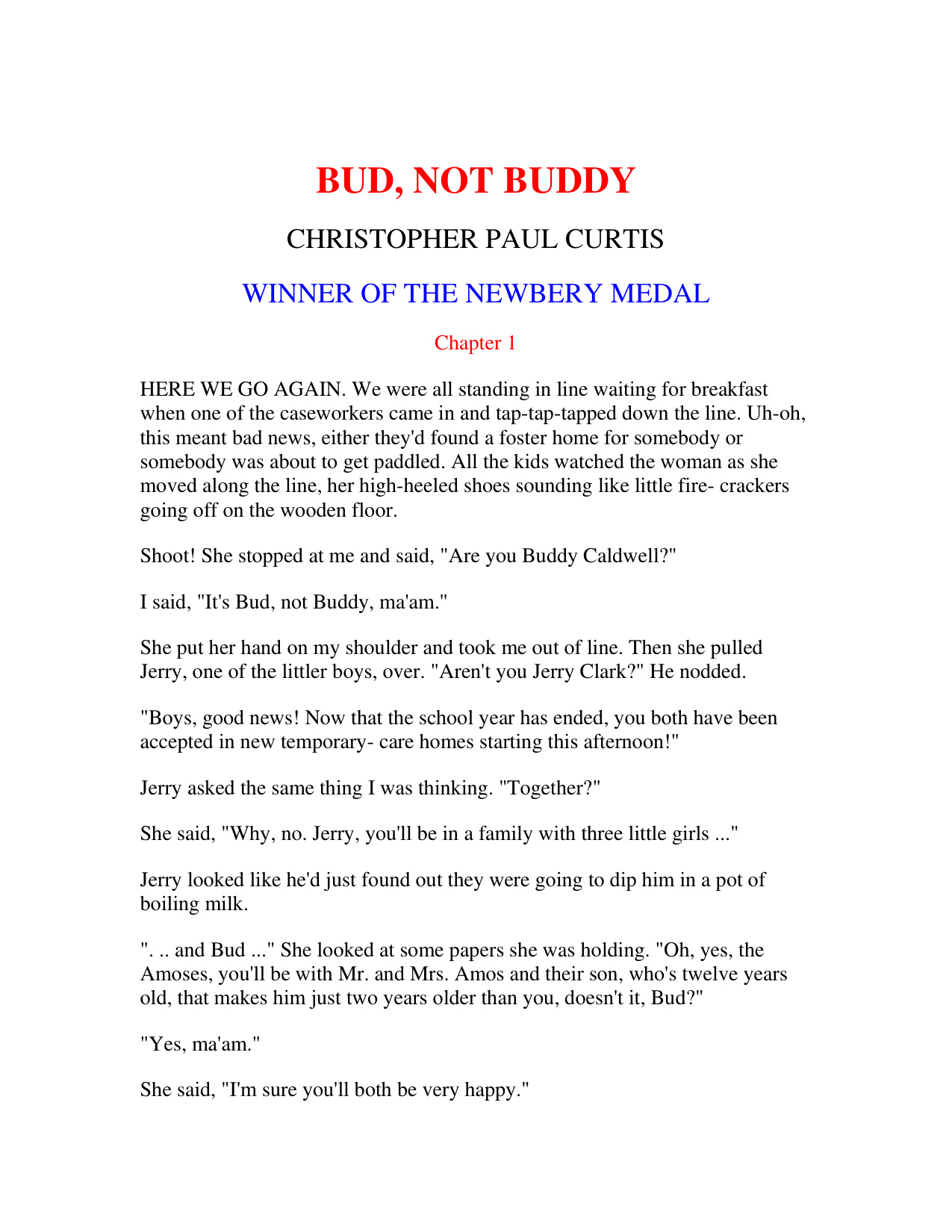 Bud Not Buddy book cover
