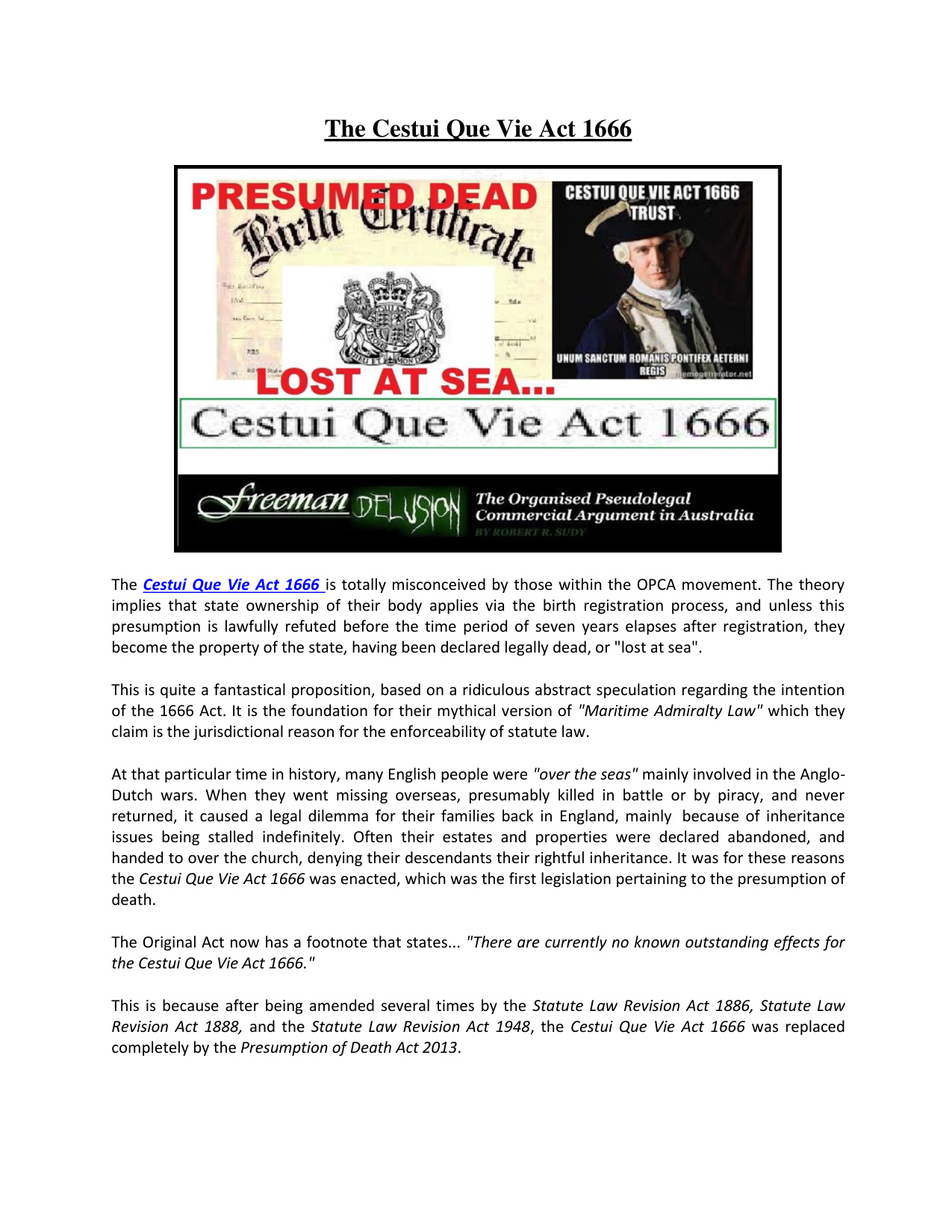 Cestui Que Vie Act 1666 book cover