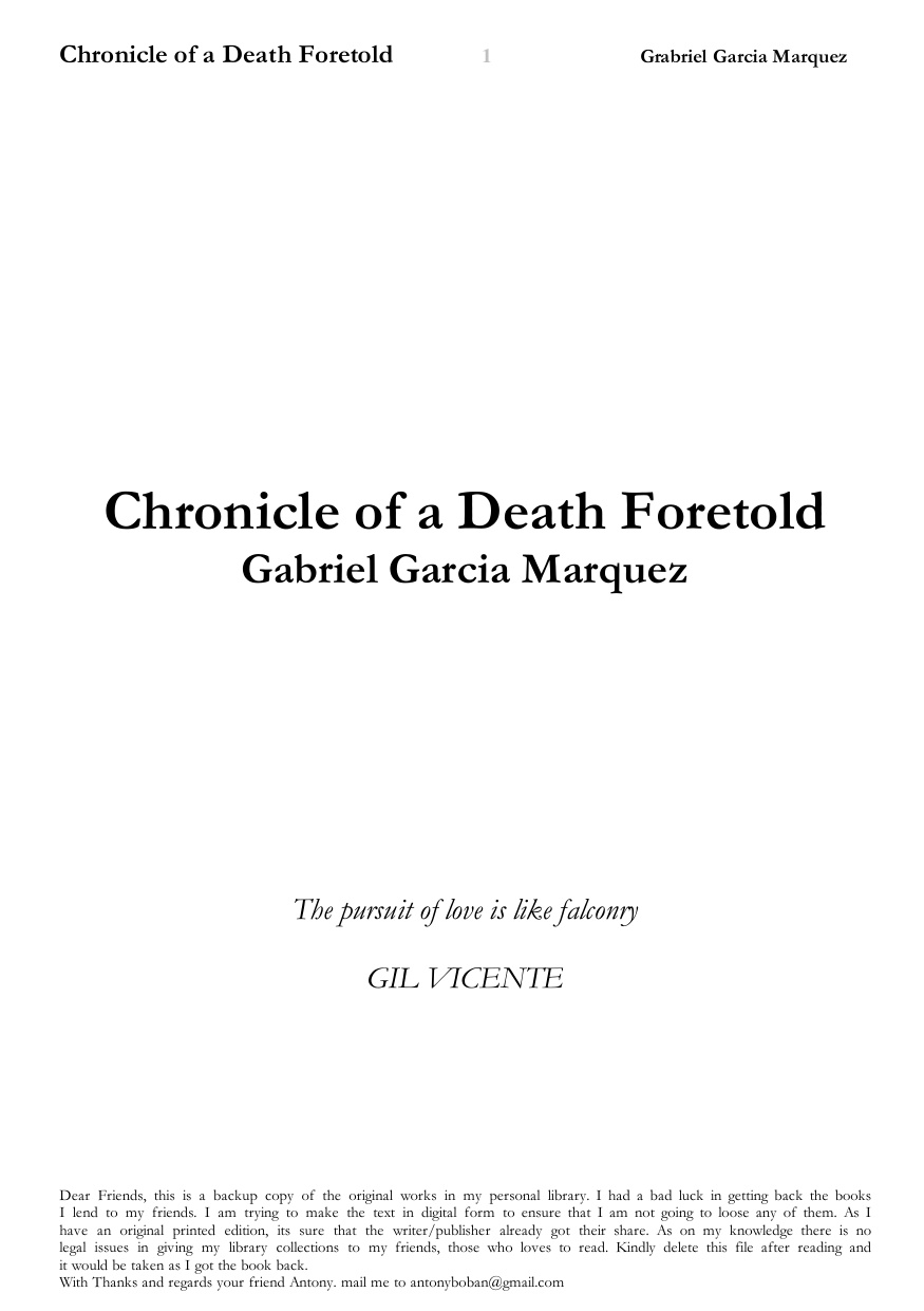 Chronicle Of A Death Foretold book cover