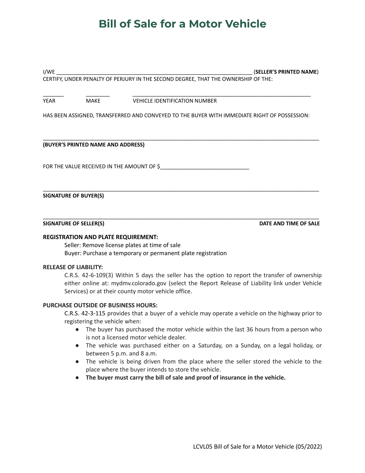 Colorado Bill Of Sale book cover
