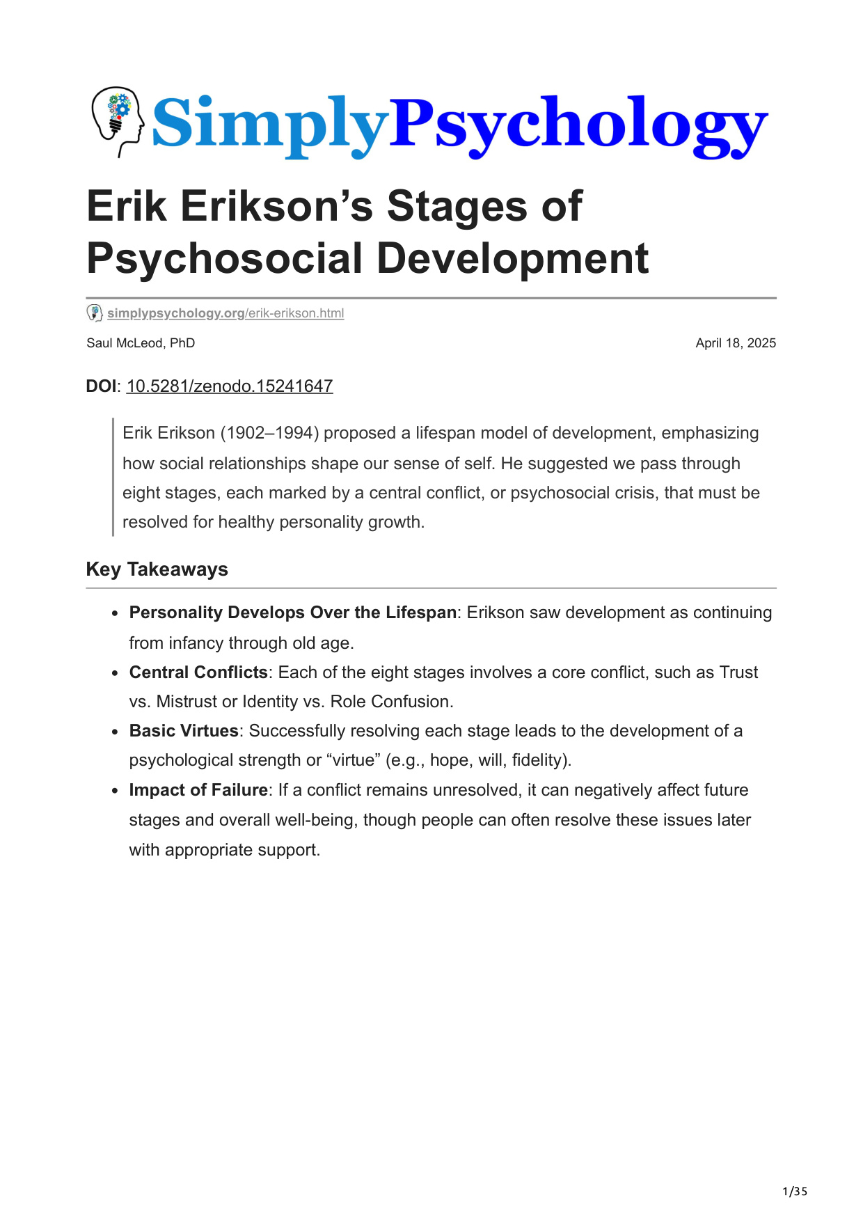 Eriksons Stages Of Development book cover