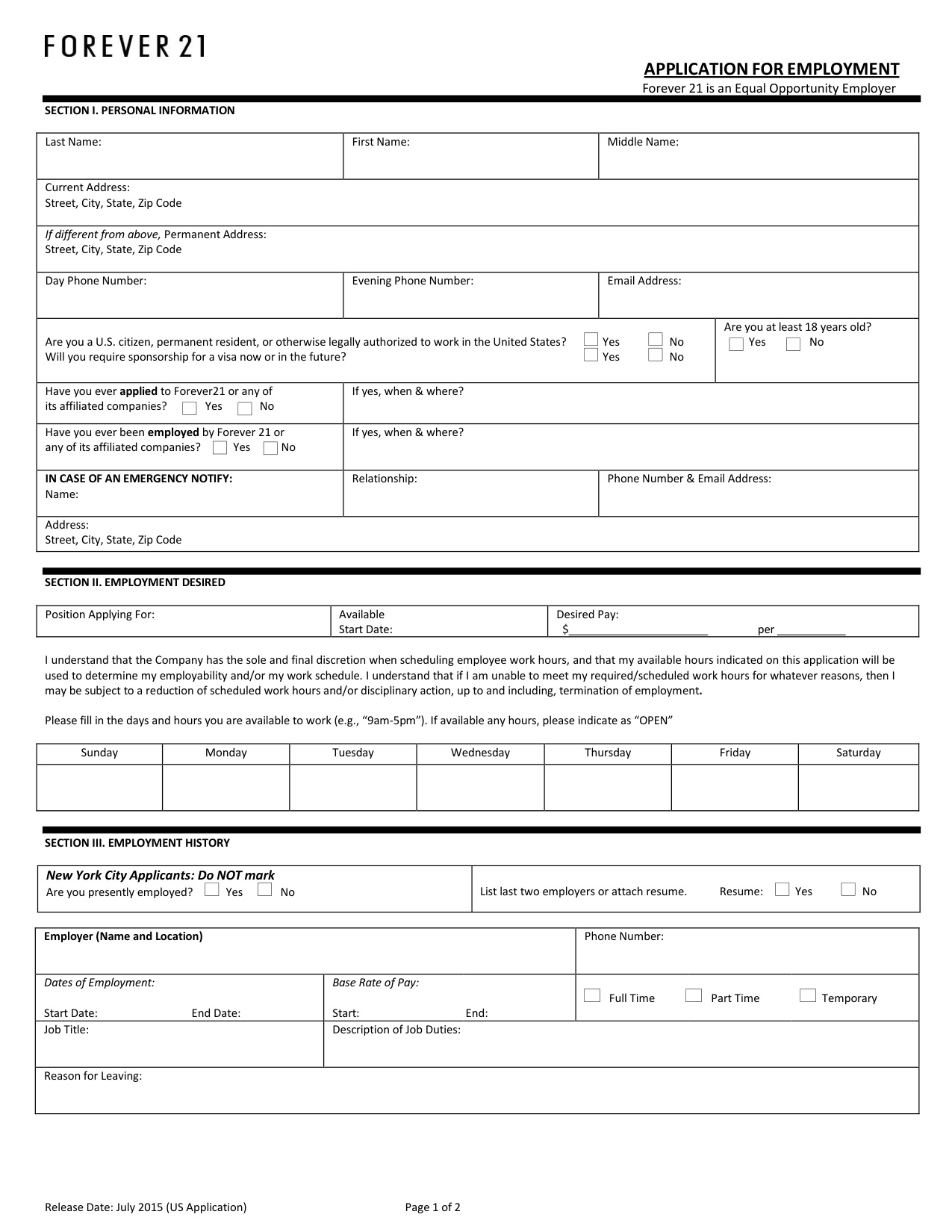 Forever 21 Applications book cover