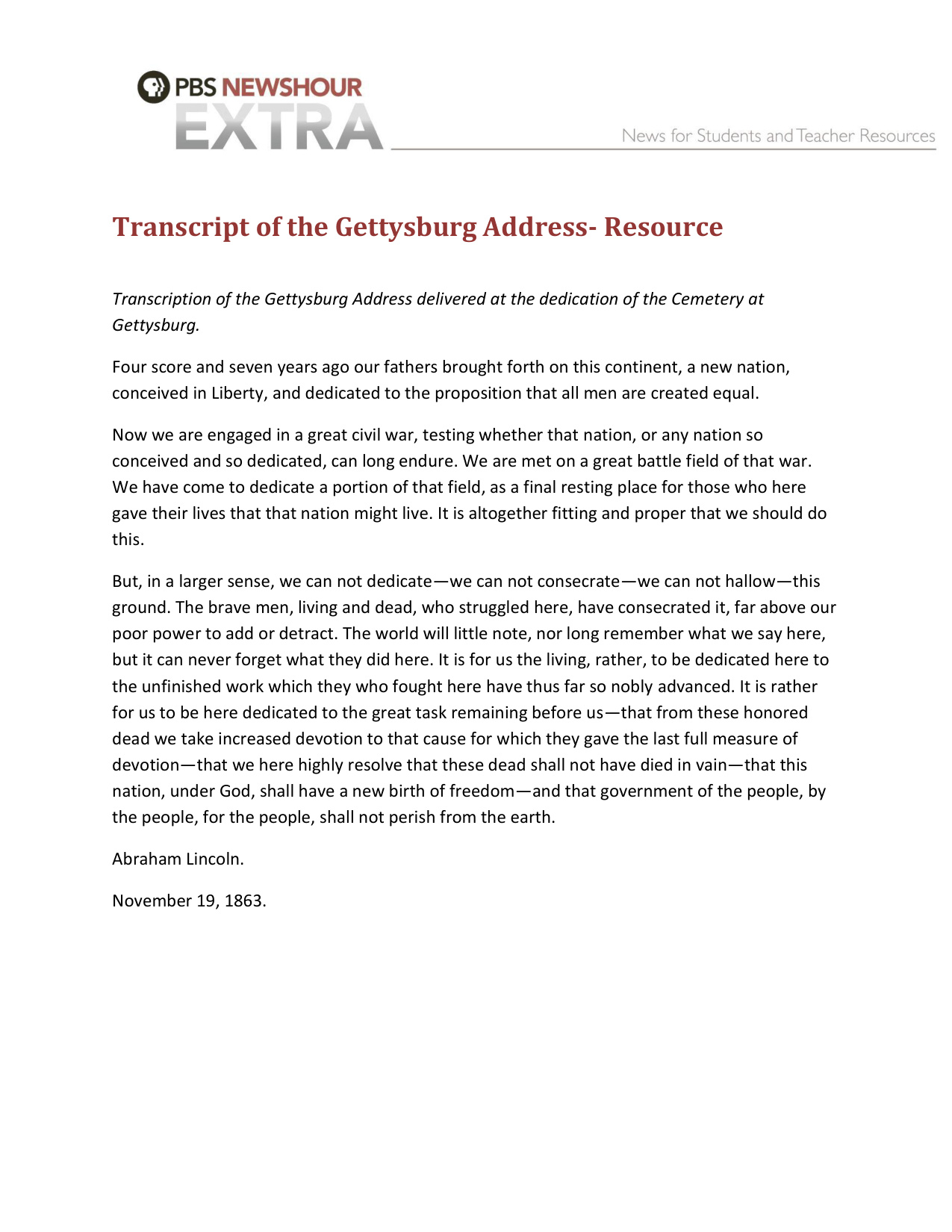 Gettysburg Address book cover