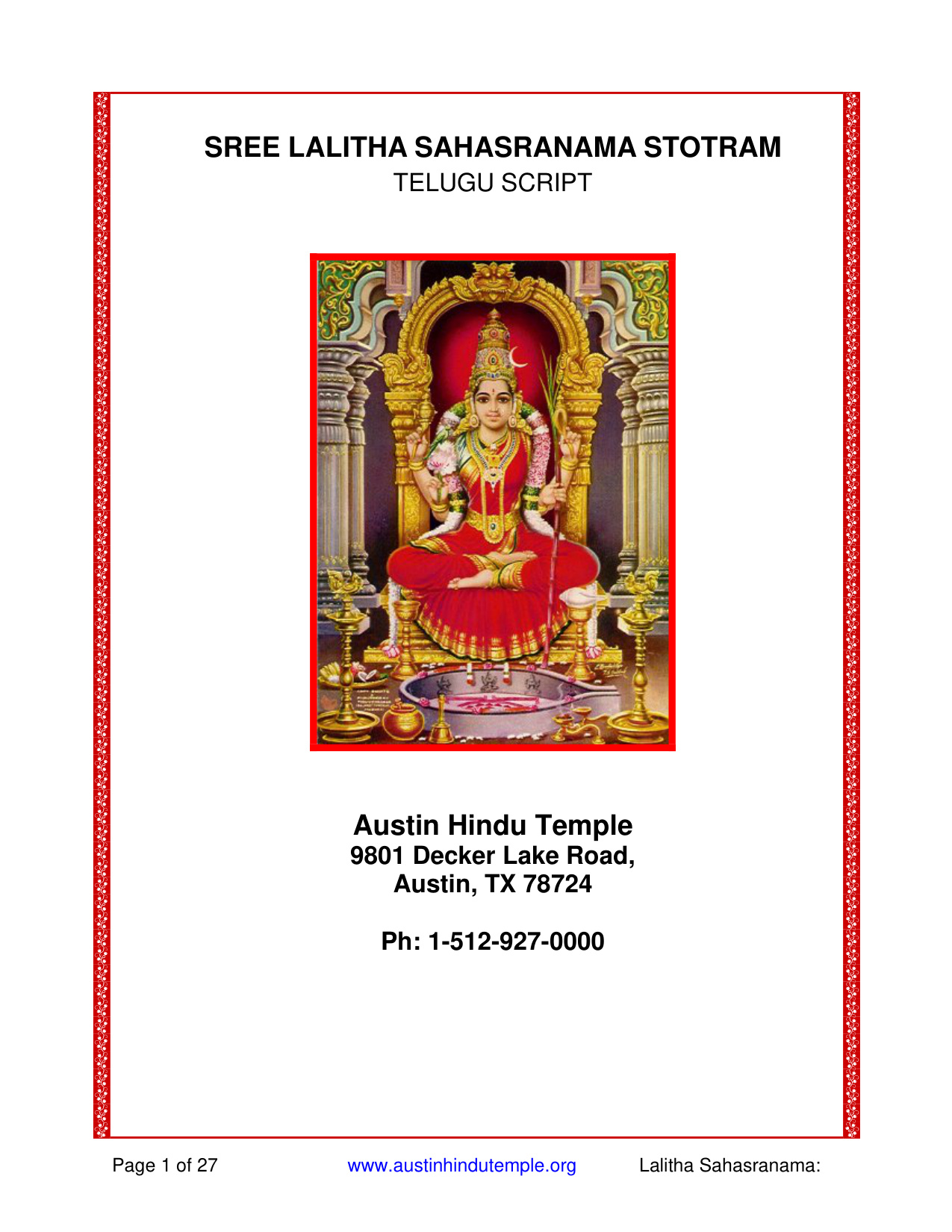 Lalitha Sahasranamam In Telugu book cover