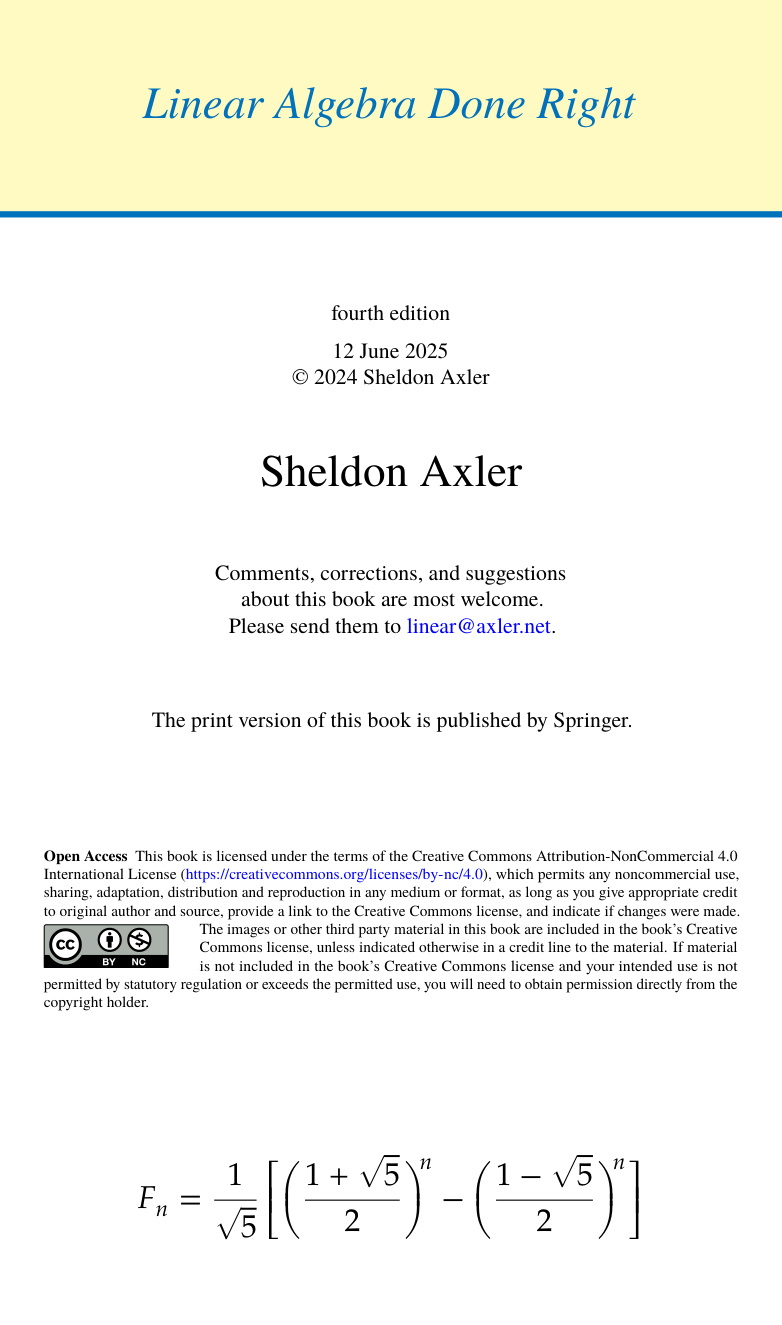 Linear Algebra Done Right book cover