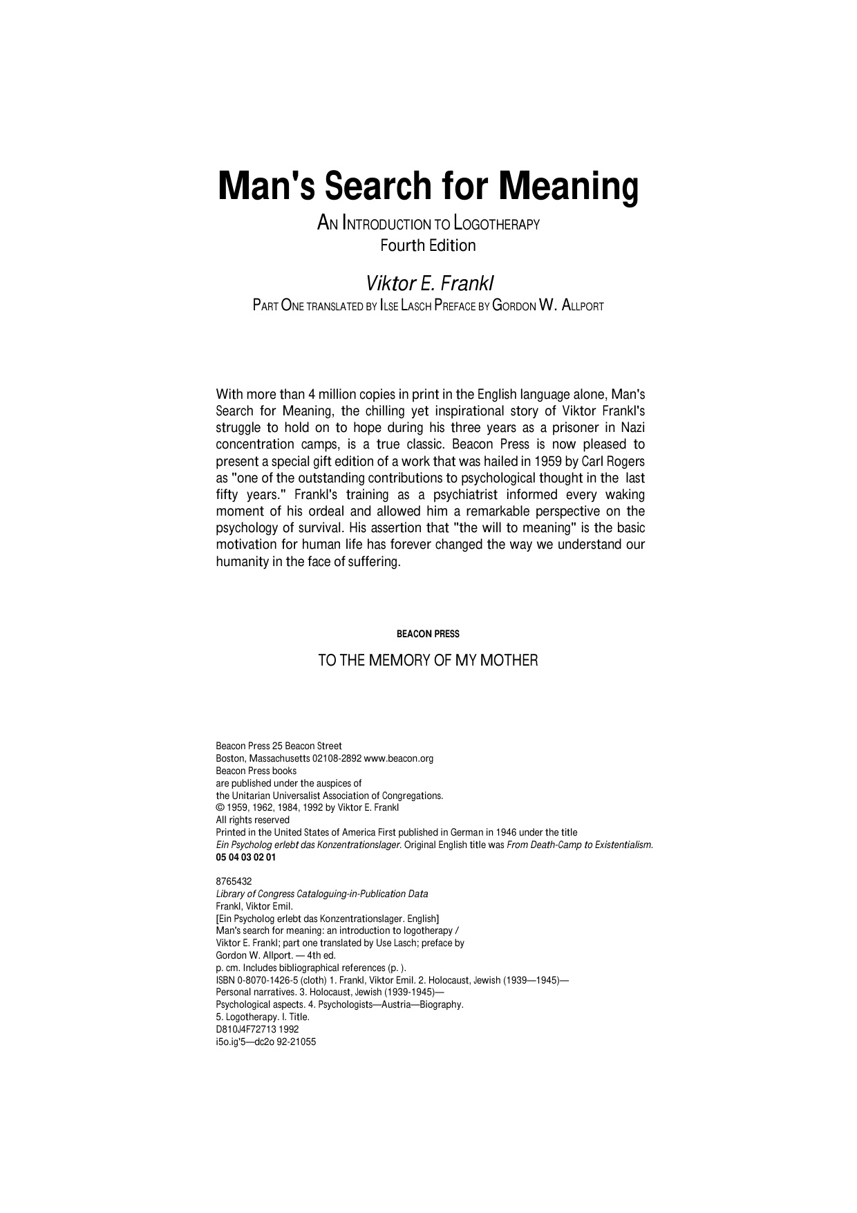 Mans Search For Meaning book cover