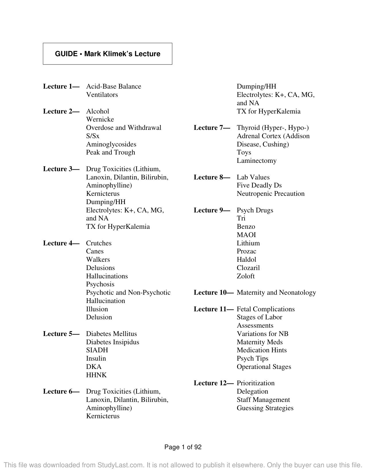 Mark Klimek Lectures book cover