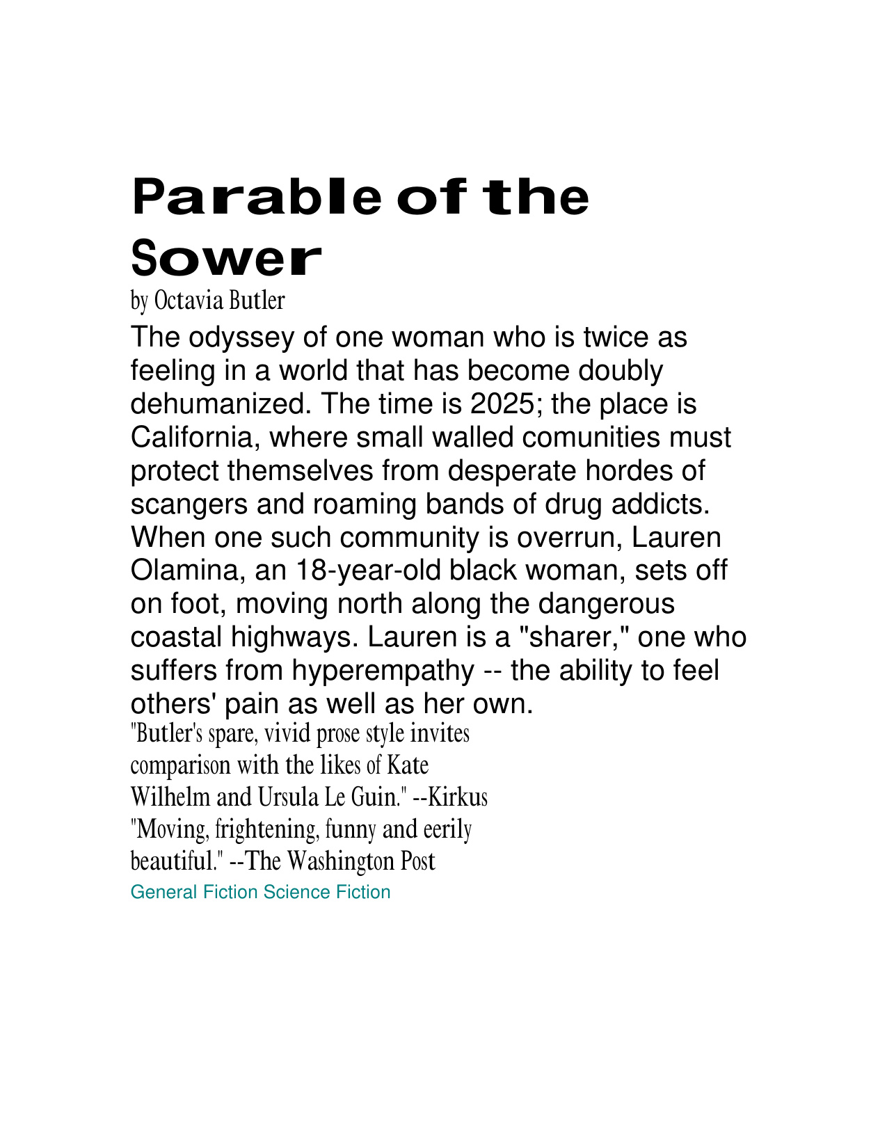 Parable Of The Sower book cover