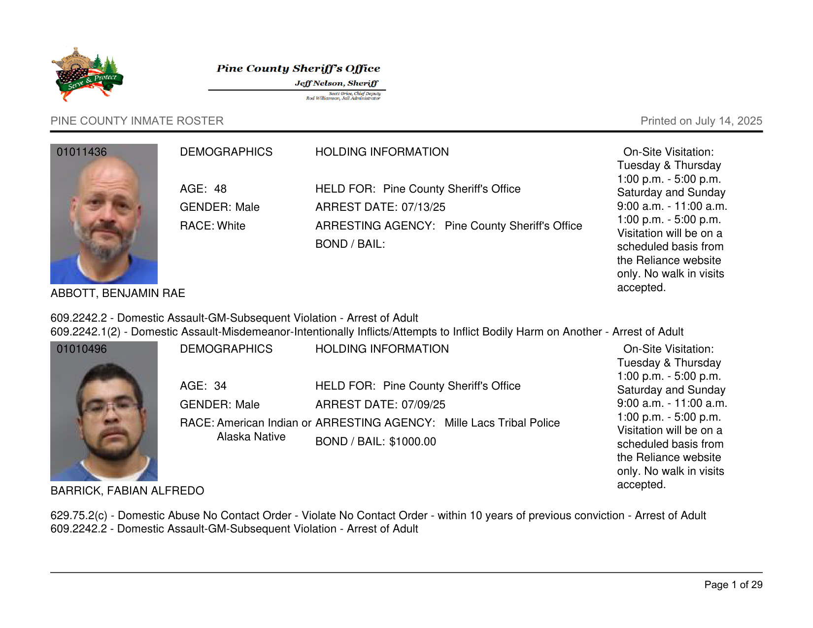 Pine County Jail Roster book cover