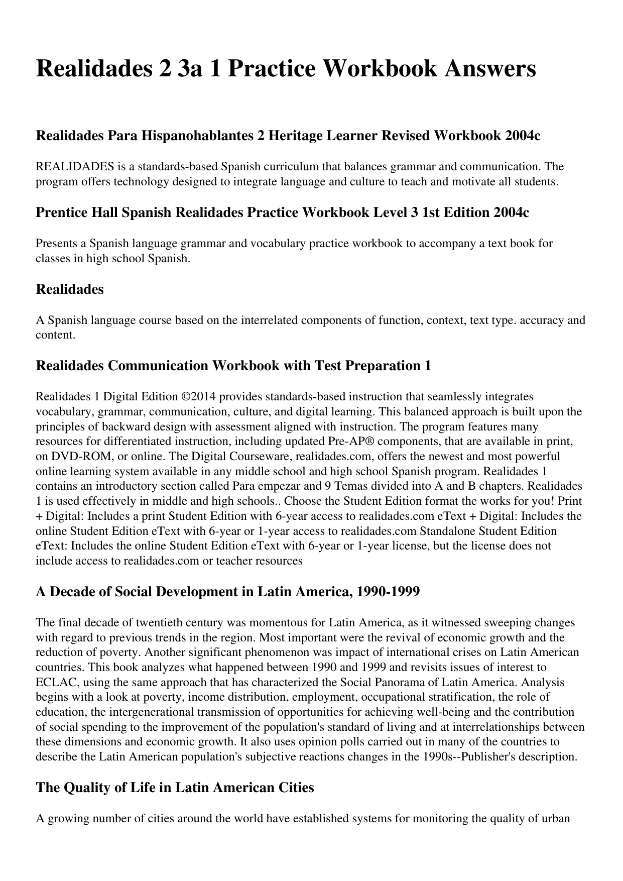 Realidades 2 Workbook Answers book cover