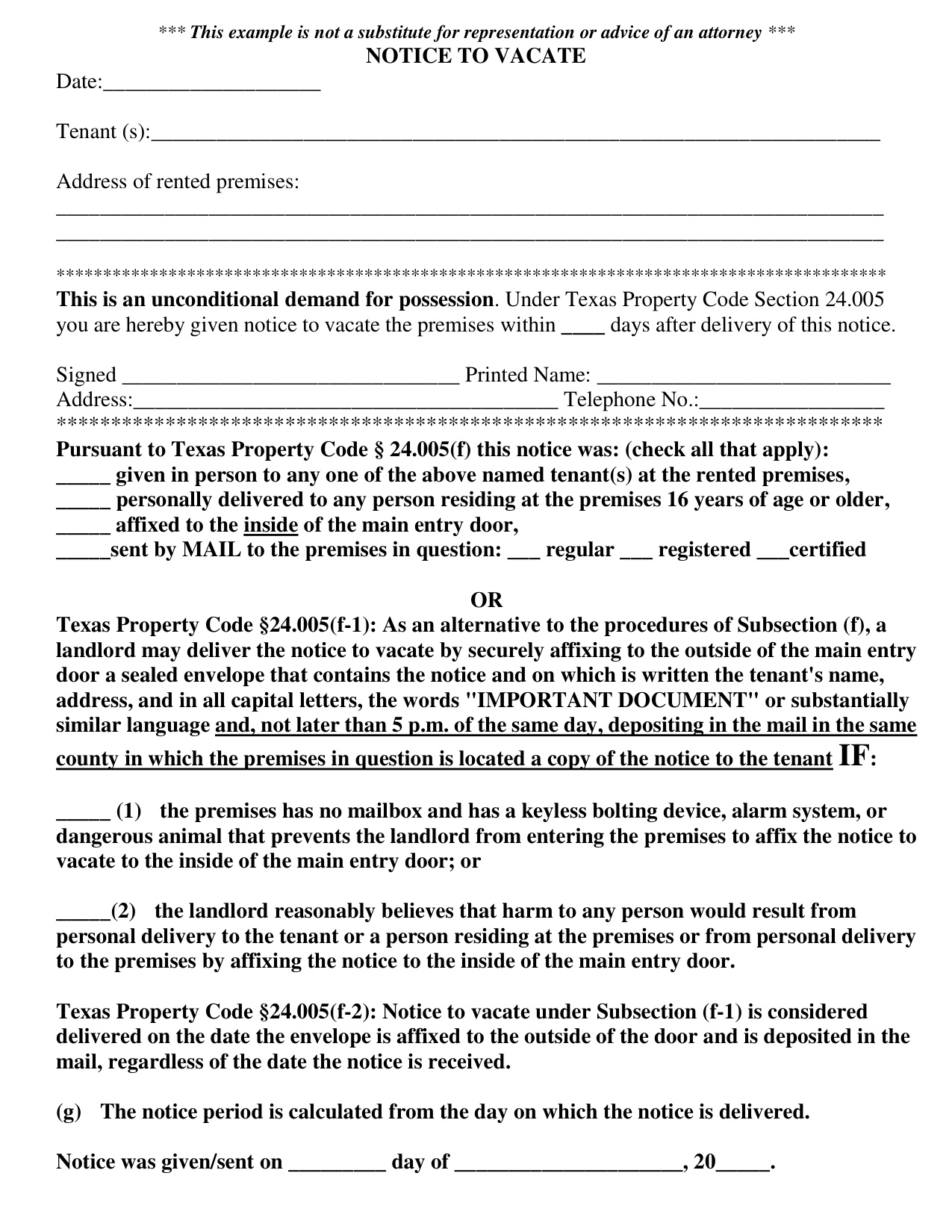 Sample Letter From Landlord To Tenant Notice To Vacate book cover