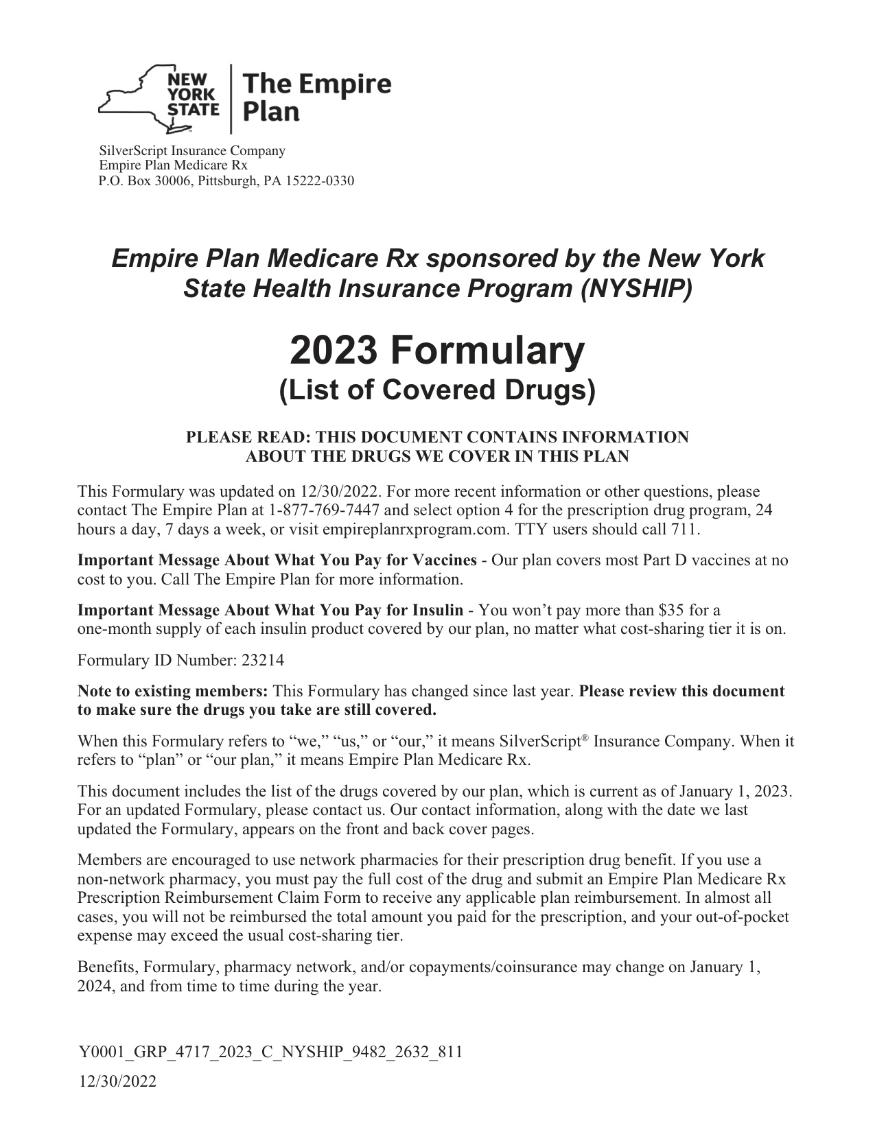 Silverscript Formulary 2023 book cover