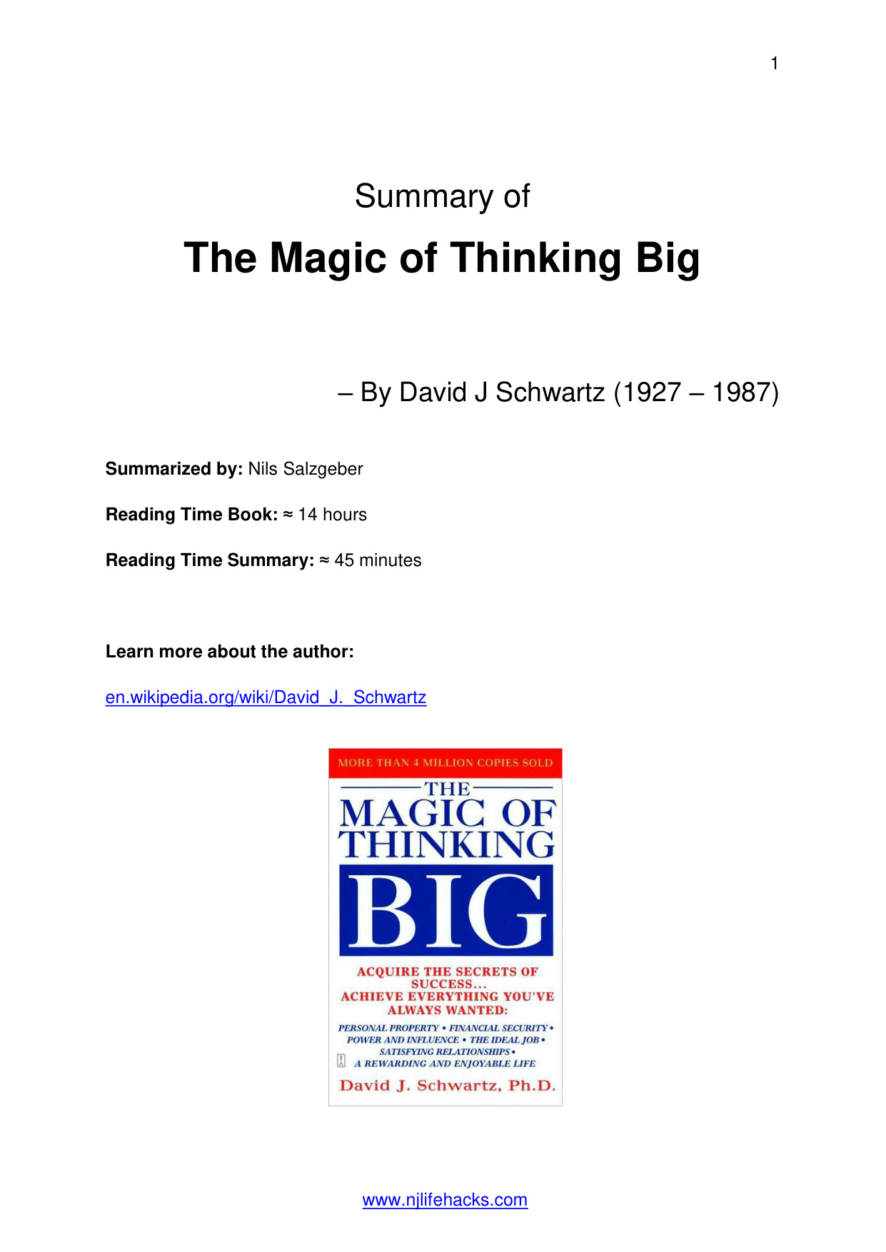 The Magic Of Thinking Big book cover