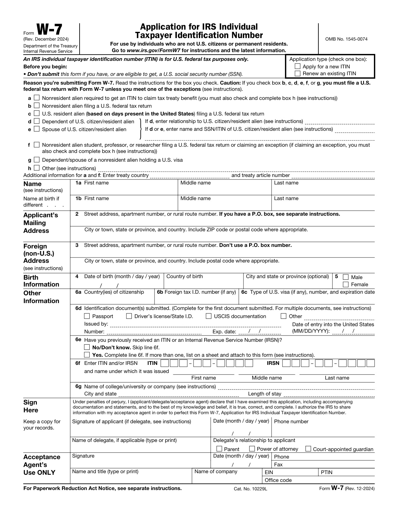 W-7 Form book cover