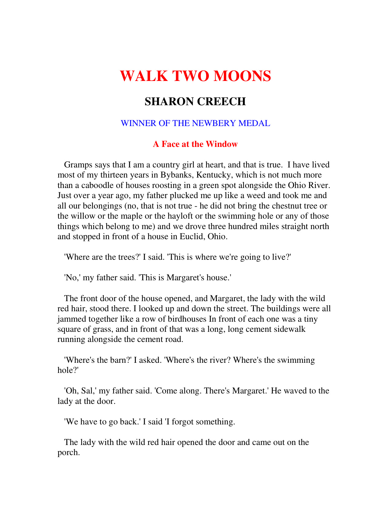 Walk Two Moons book cover